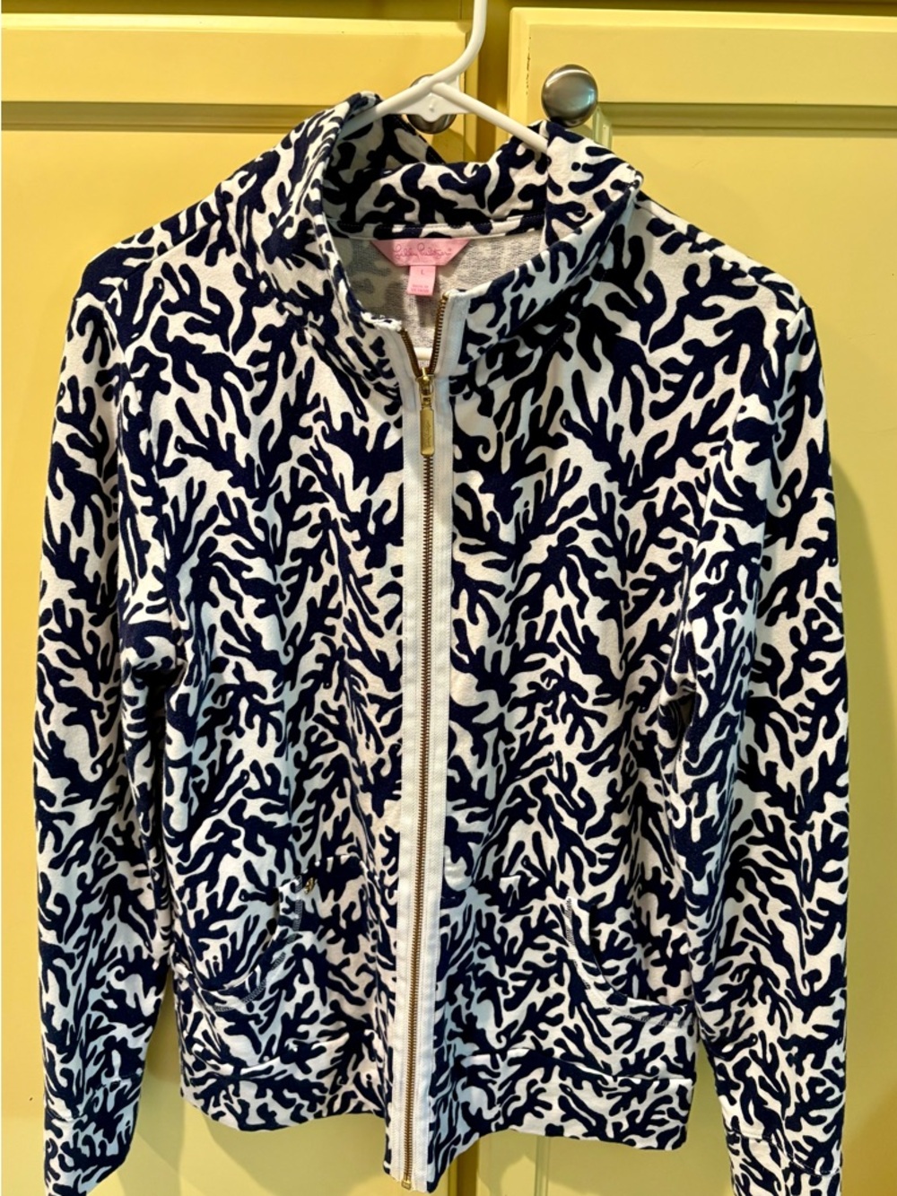 Lilly Pulitzer Navy Coral-Print Full-Zip Varsity Jacket